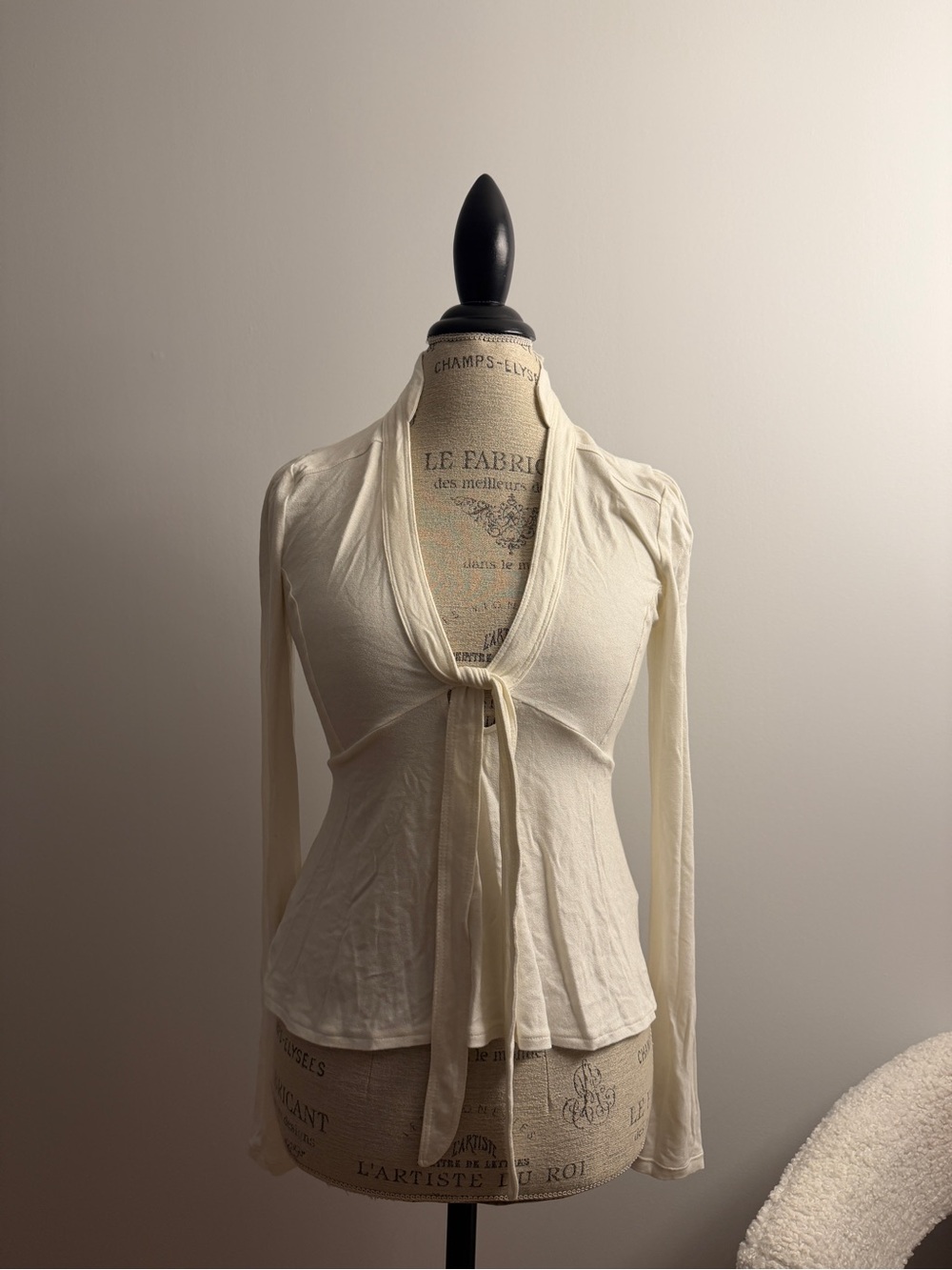 Free People Cream Tie-Front Long Sleeve Top